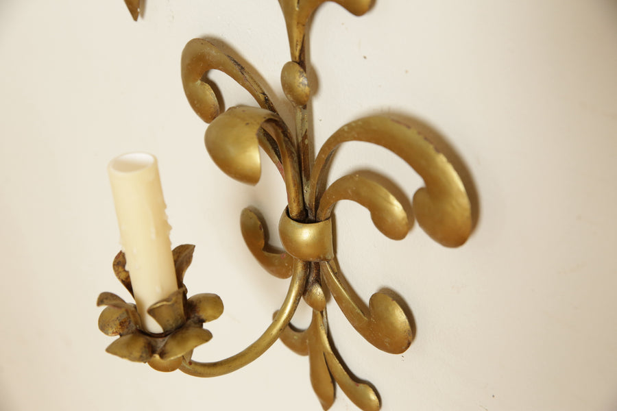 Pair of Gilt Painted Metal 1-Light Sconces