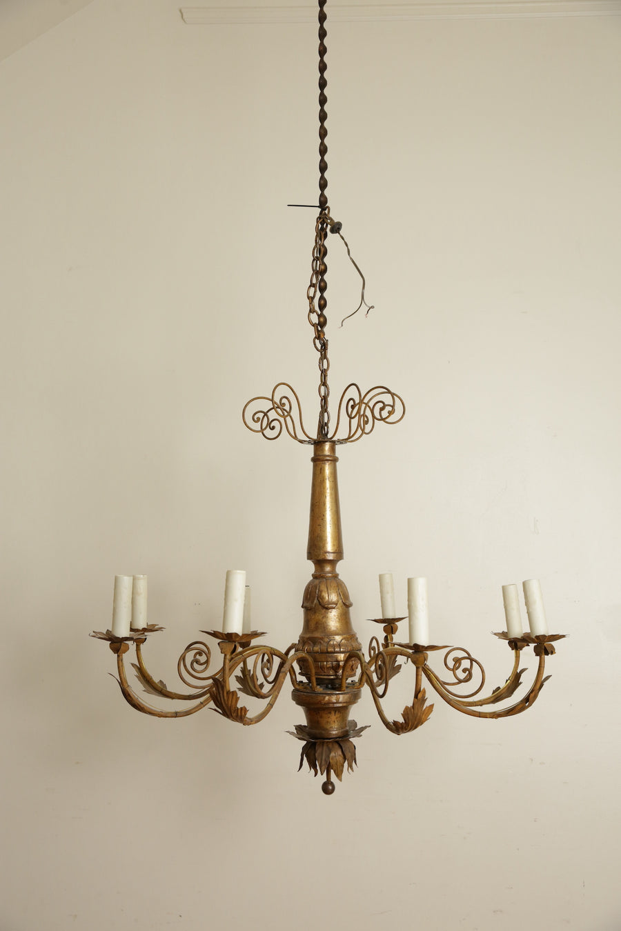 Giltwood, Iron, and Metal 8-Light Chandelier