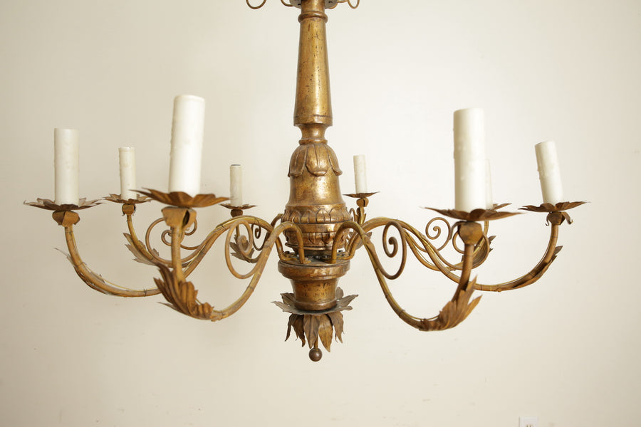 Giltwood, Iron, and Metal 8-Light Chandelier