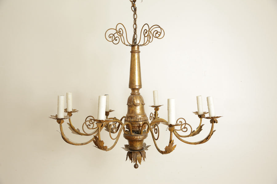 Giltwood, Iron, and Metal 8-Light Chandelier