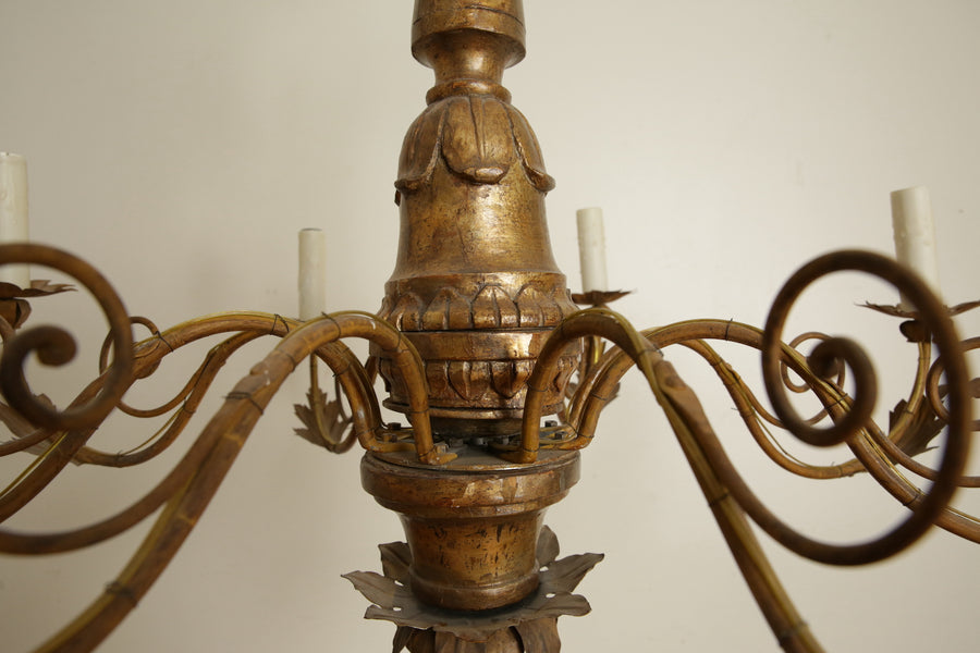 Giltwood, Iron, and Metal 8-Light Chandelier