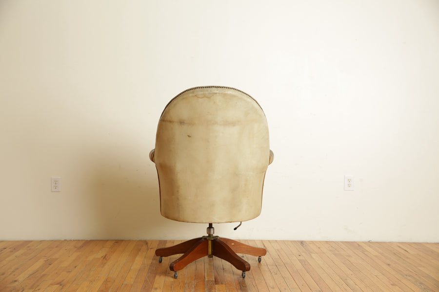 Tufted Leather and Mahogany Swivel and Tilt Desk Bergere