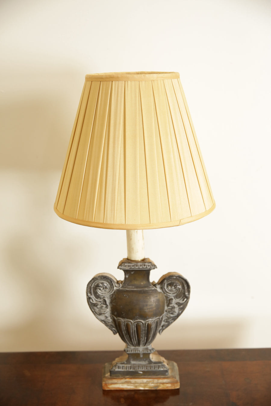 Pair of Silvered Brass Urn-Form Table Lamps