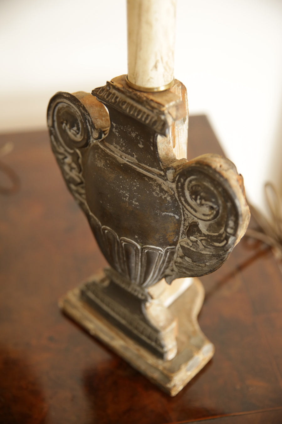 Pair of Silvered Brass Urn-Form Table Lamps