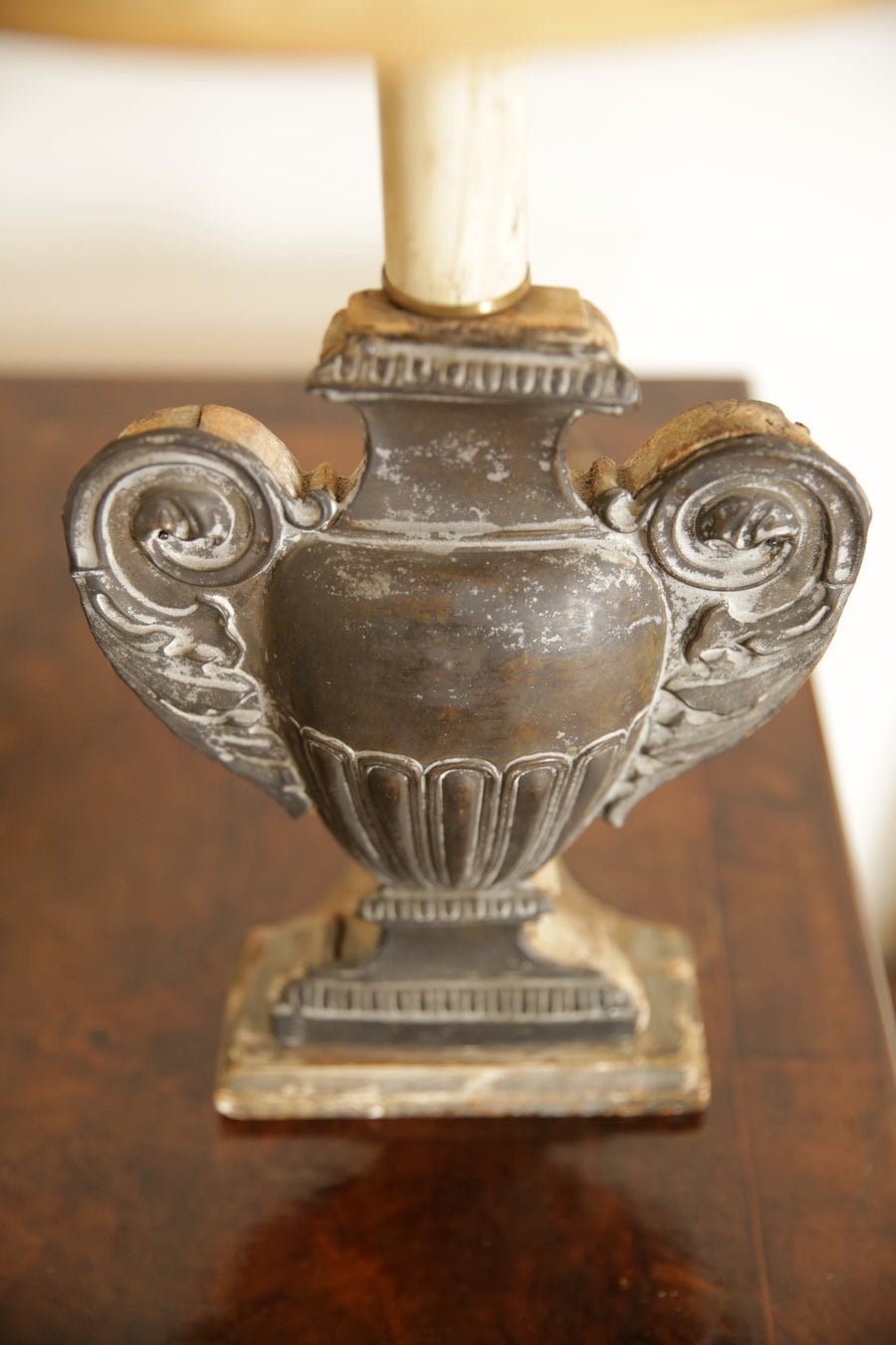 Pair of Silvered Brass Urn-Form Table Lamps