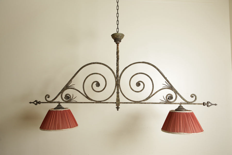 Wrought Iron 2-Light Billiards Fixture with Shades