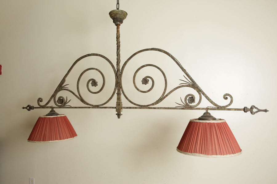 Wrought Iron 2-Light Billiards Fixture with Shades