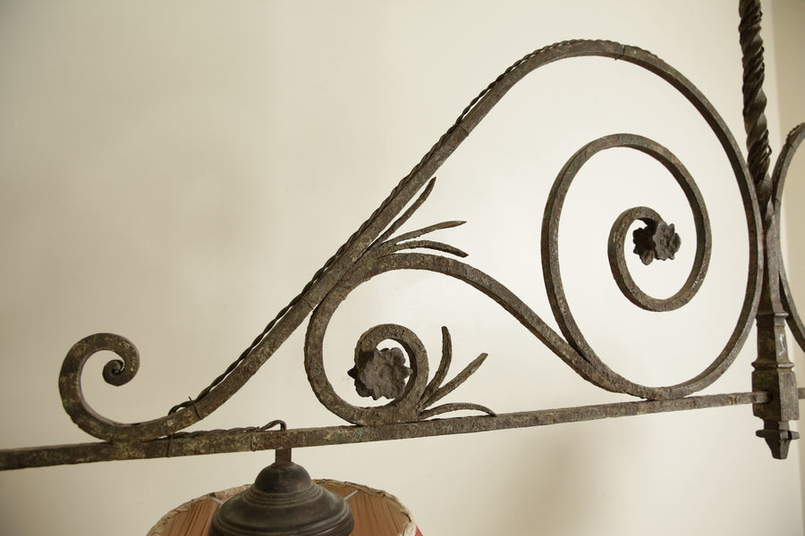 Wrought Iron 2-Light Billiards Fixture with Shades