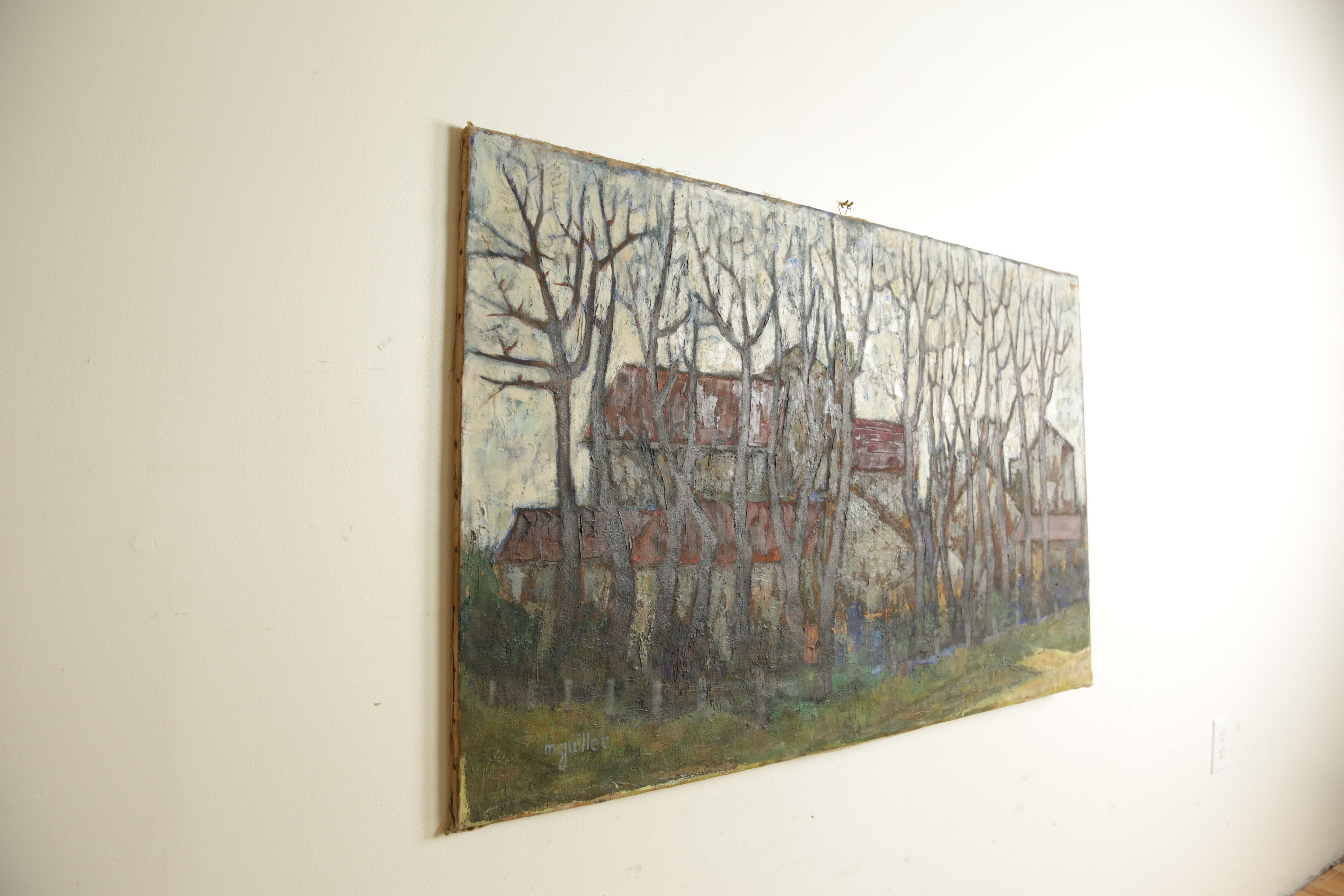 Oil on Canvas, Farm Buildings Through Winter Trees – ROBUCK