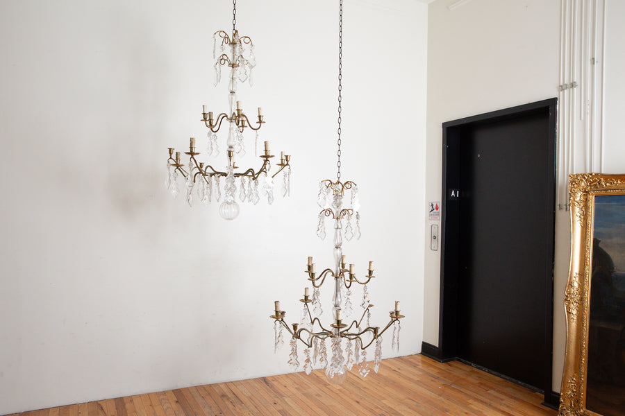 Pair of Gilt Bronze and Glass Chandeliers