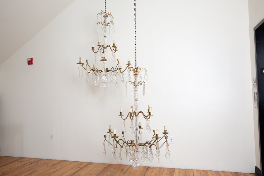 Pair of Gilt Bronze and Glass Chandeliers