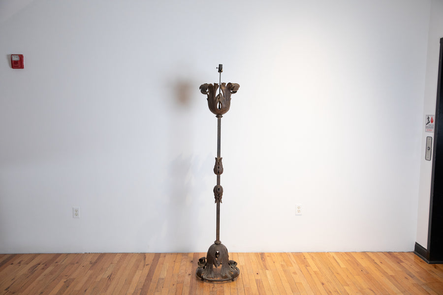 Wrought Iron and Gilt Metal Floor Lamp