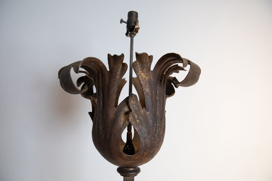 Wrought Iron and Gilt Metal Floor Lamp