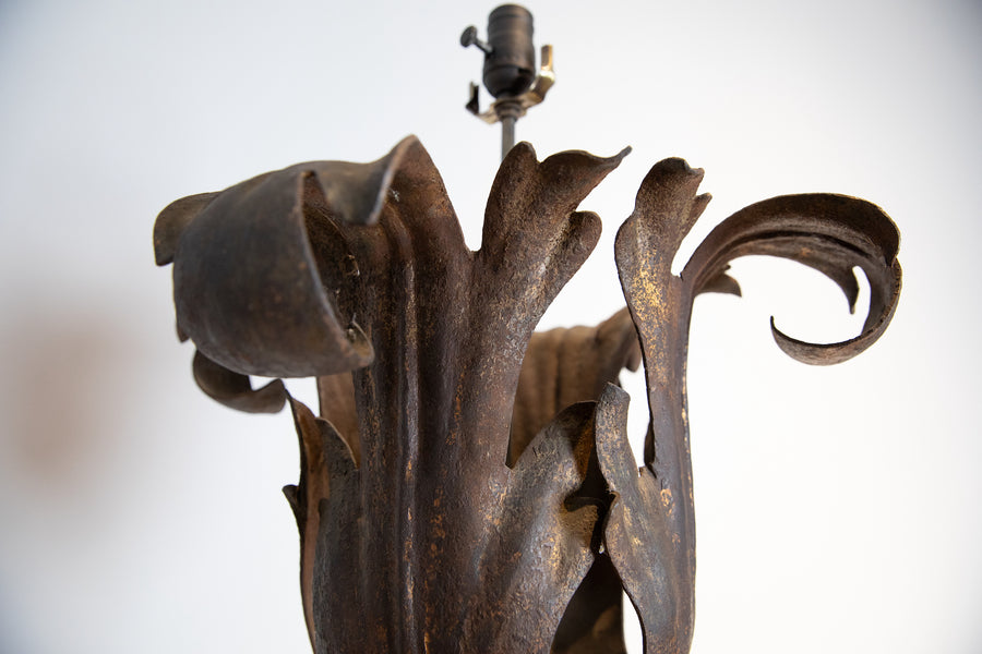 Wrought Iron and Gilt Metal Floor Lamp
