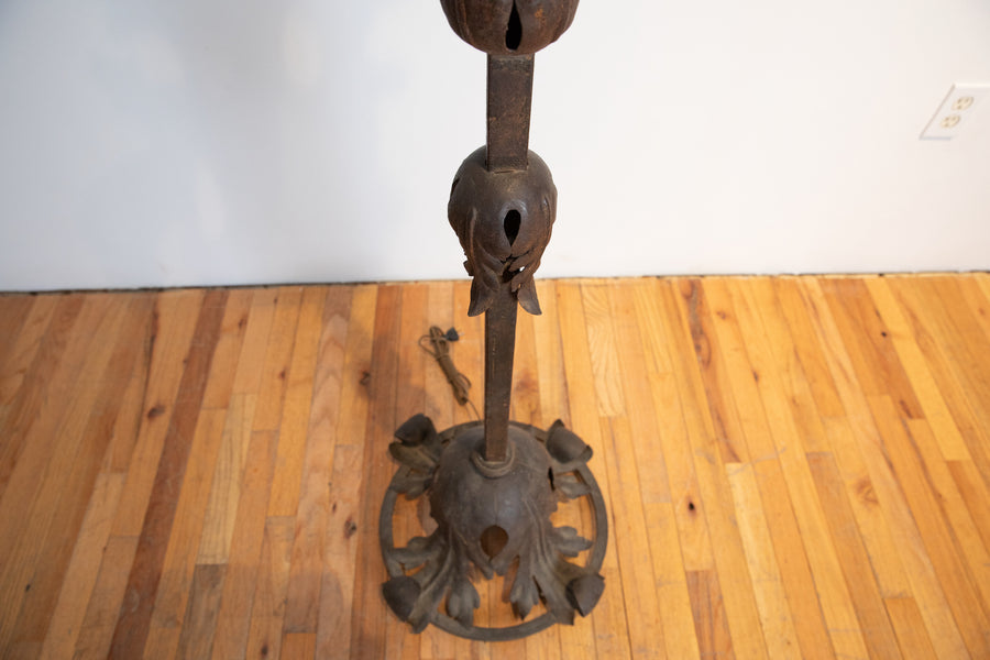 Wrought Iron and Gilt Metal Floor Lamp