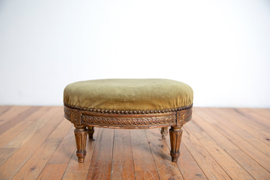 Carved Giltwood and Upholstered Footstool