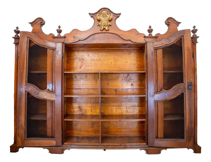Walnut, Poplar, and Fir Wood 4-Door Libreria