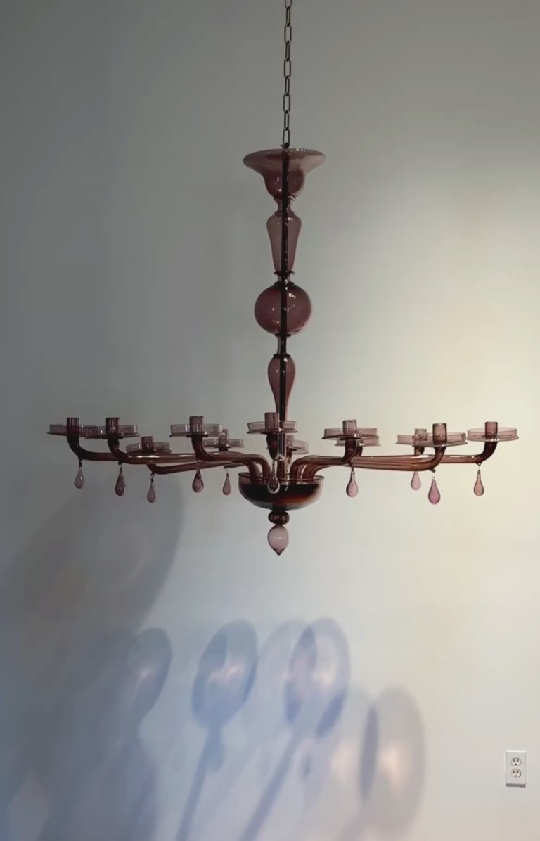 Large Murano Glass Oval 12-Light Chandelier