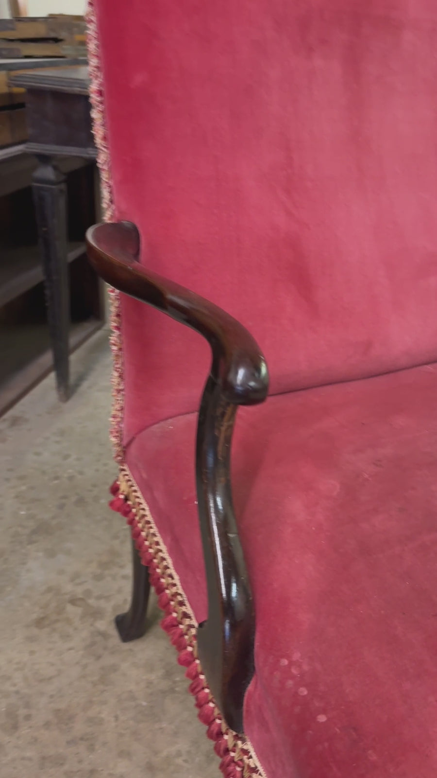 Mahogany and Velvet Upholstered Settee