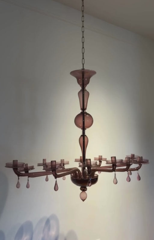 Large Murano Glass Oval 12-Light Chandelier