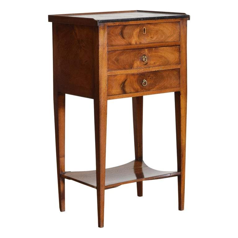 Walnut Tiered 3-Drawer Marble-Top Commode