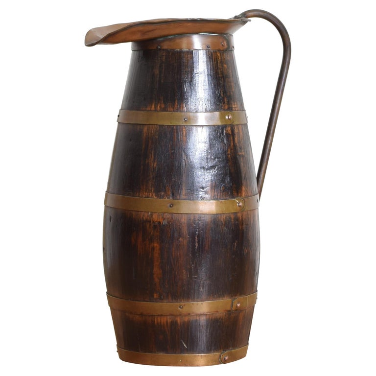 Oak, Brass, and Copper Handled Pitcher