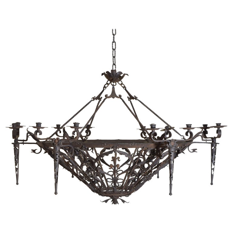 Large Wrought Iron 12-Light Chandelier