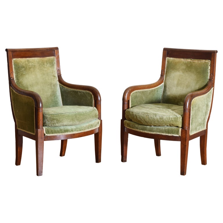 Pair of Walnut and Upholstered Bergeres