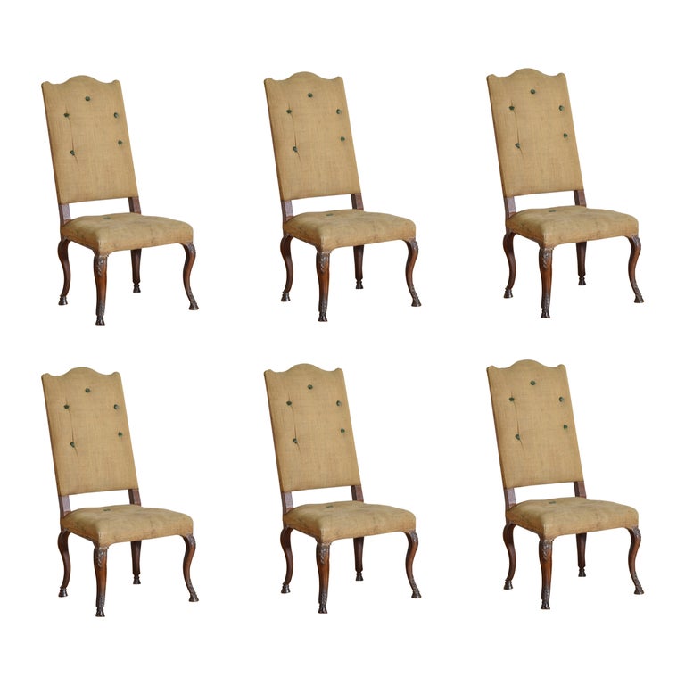 Set of 6 Carved Walnut Dining Chairs