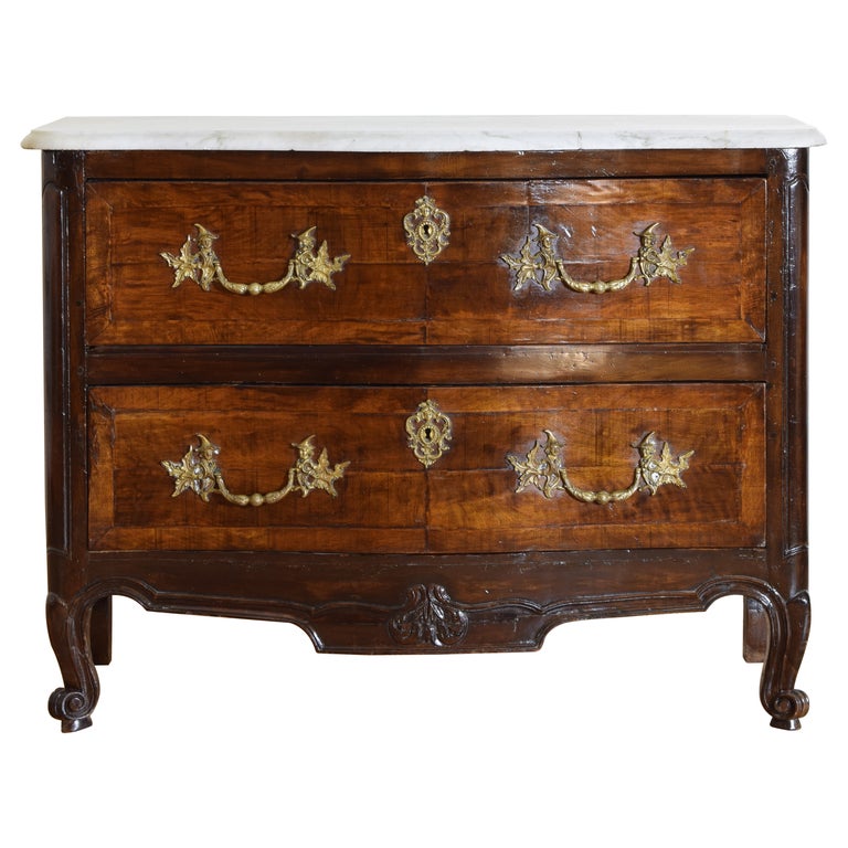 Walnut and Inlaid Marble Top Commode