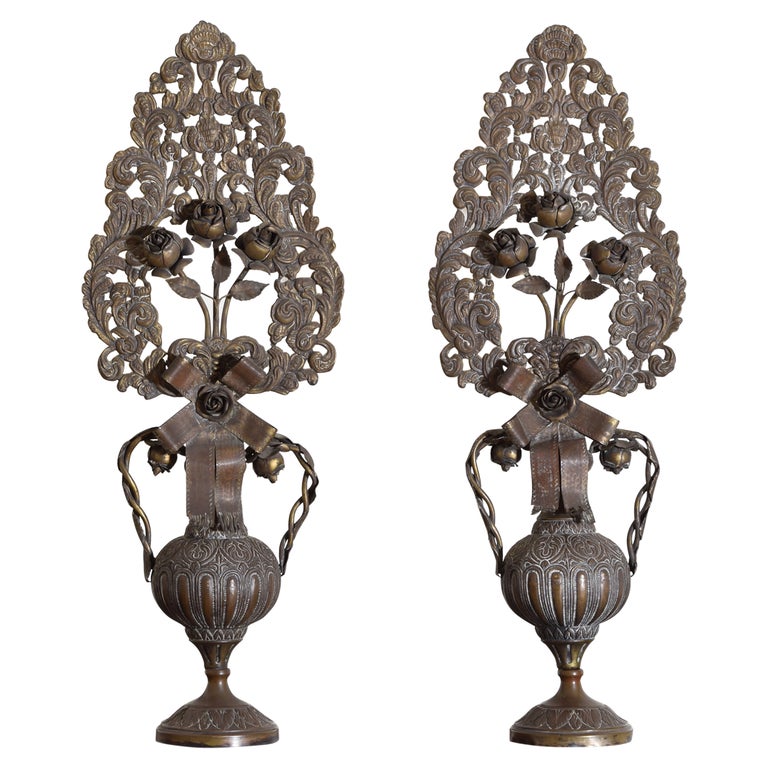 Pair of Portapalme Urns in Copper and Brass