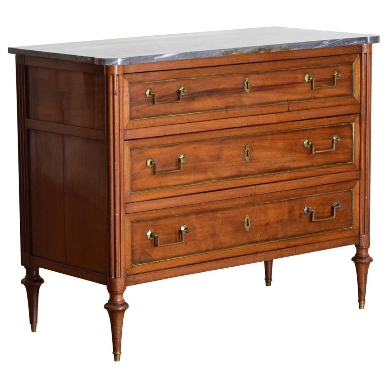 Walnut and Brass Mounted Marble-Top 3-Drawer Commode