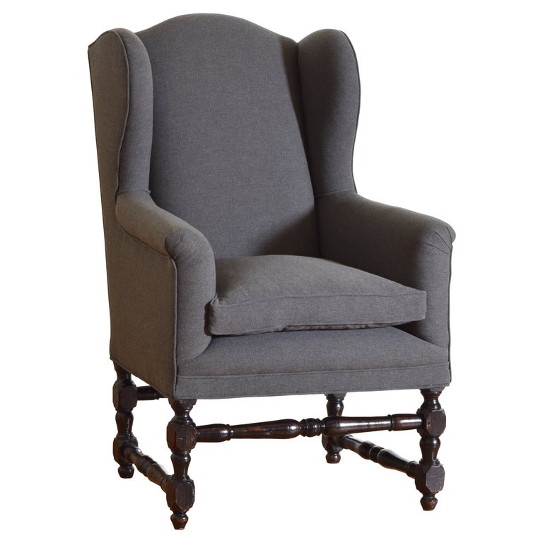 Walnut and Upholstered Wing Chair
