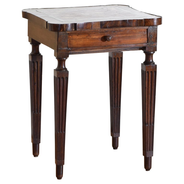 Walnut and Marble-Top 1-Drawer Table
