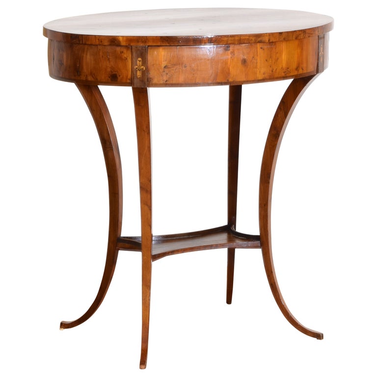 Shaped Burl Walnut Oval 1-Drawer Side Table
