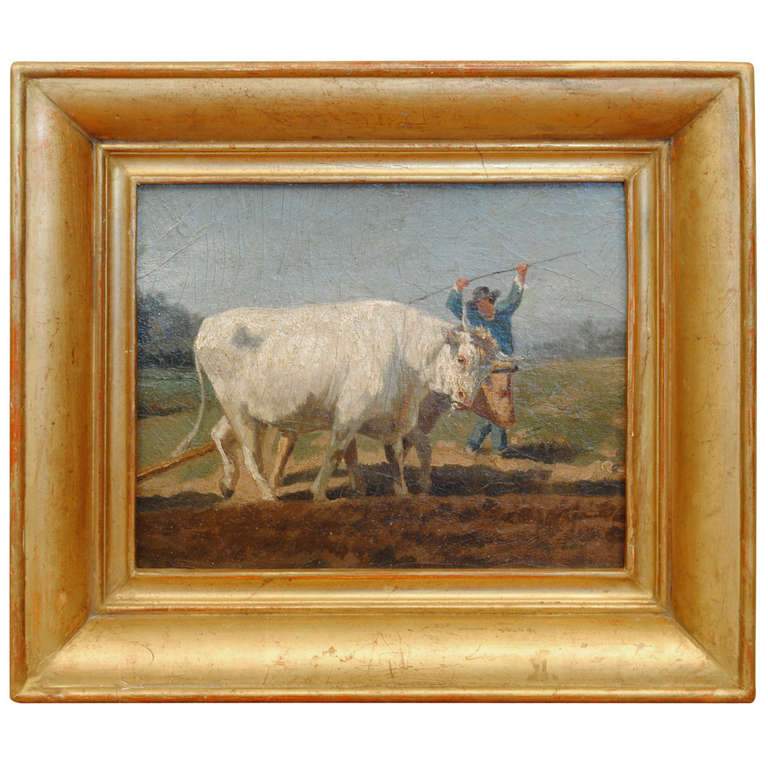 Oil on Artist Board Painting in Period Giltwood Frame