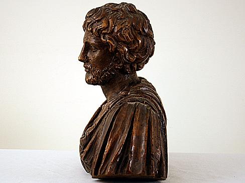 Carved Walnut Bust of Roman