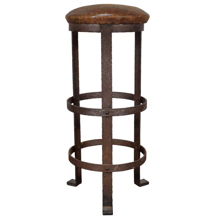 Steel and Leather Upholstered Barstool