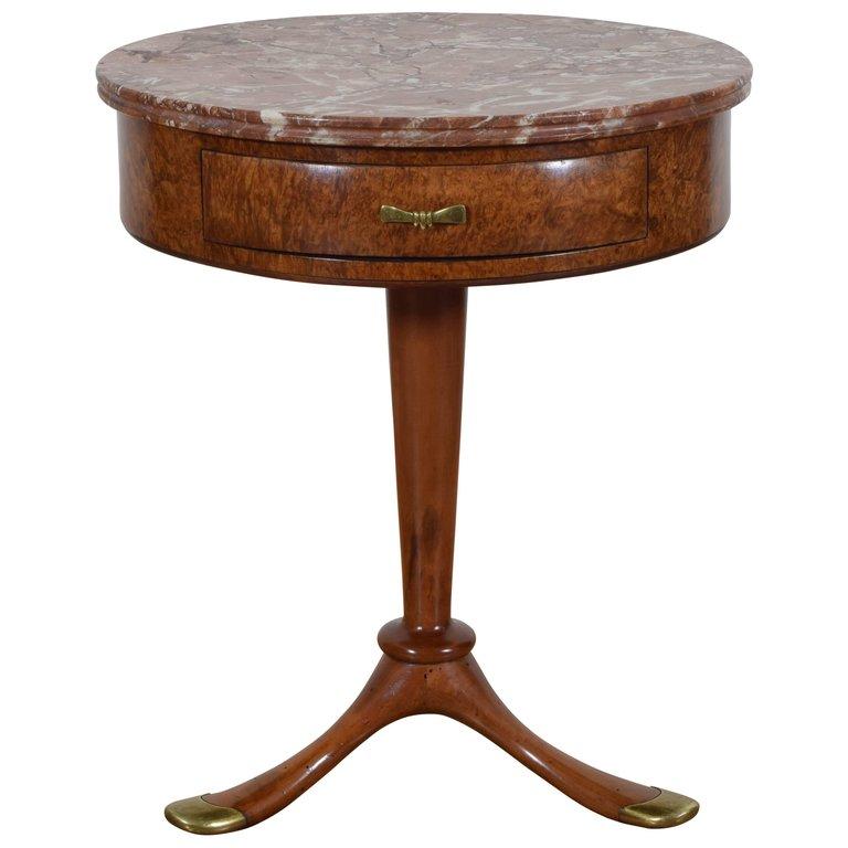 Osvaldo Borsani Side Table in Burl Walnut and Brass with Marble Top