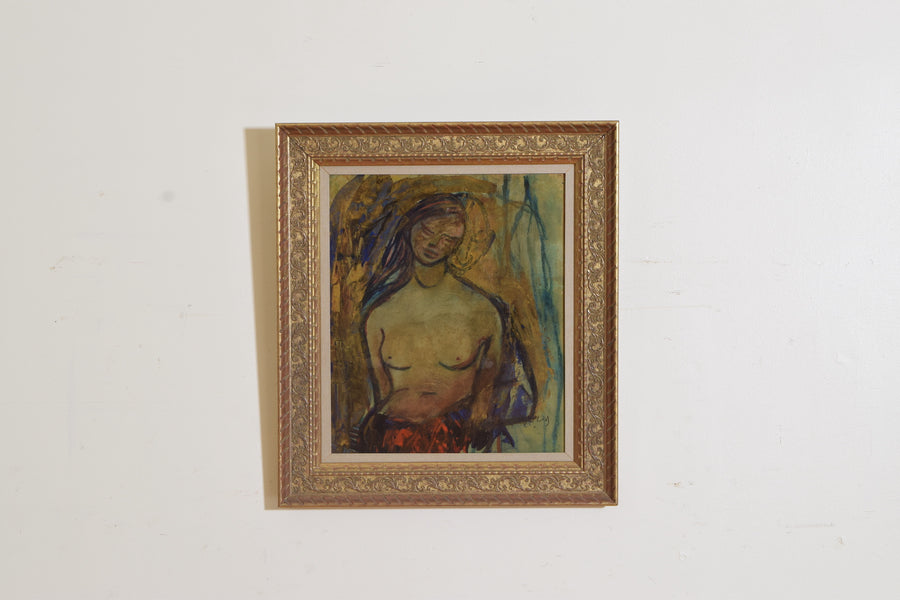 Mixed Media, Seminude Woman in Repose
