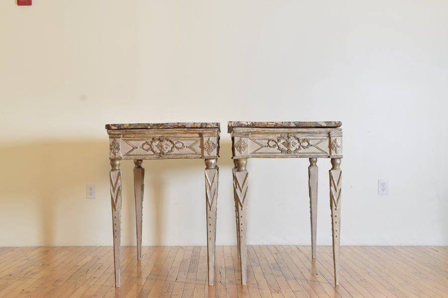 Pair of Silver Gilt and Mecca Marble-Top Consoles