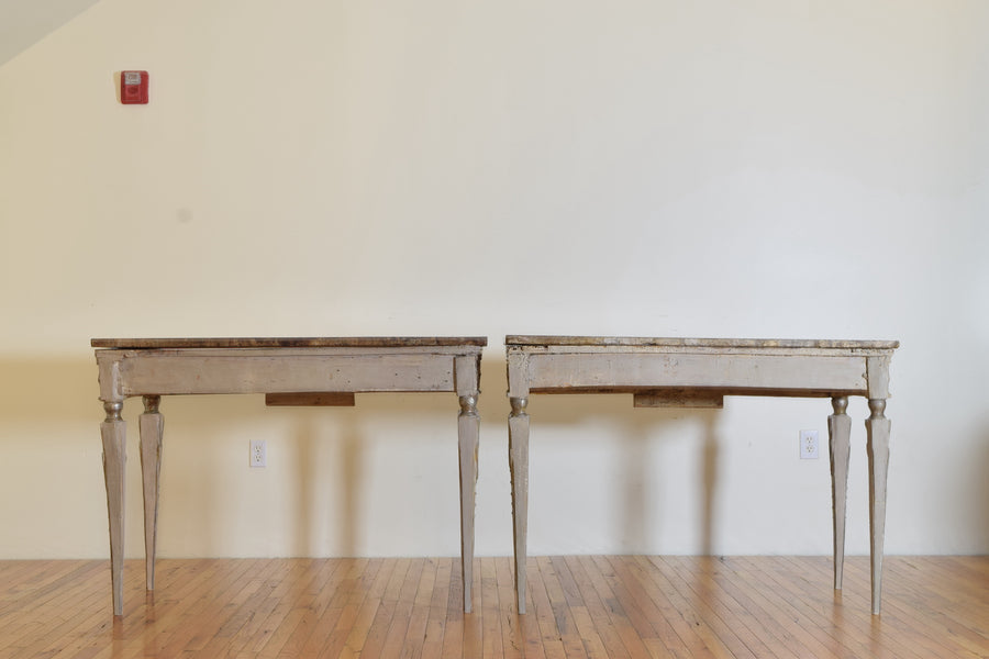 Pair of Silver Gilt and Mecca Marble-Top Consoles
