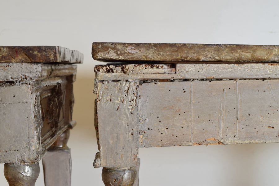 Pair of Silver Gilt and Mecca Marble-Top Consoles