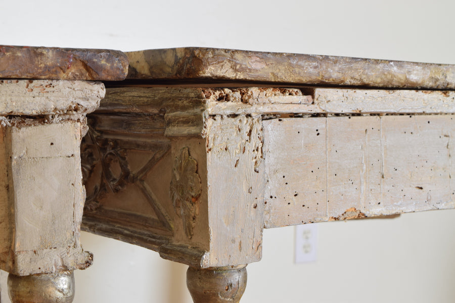 Pair of Silver Gilt and Mecca Marble-Top Consoles