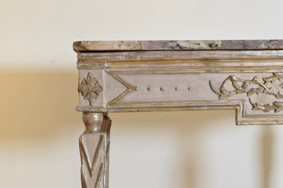Pair of Silver Gilt and Mecca Marble-Top Consoles