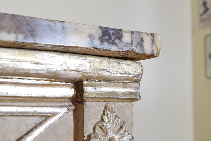 Pair of Silver Gilt and Mecca Marble-Top Consoles