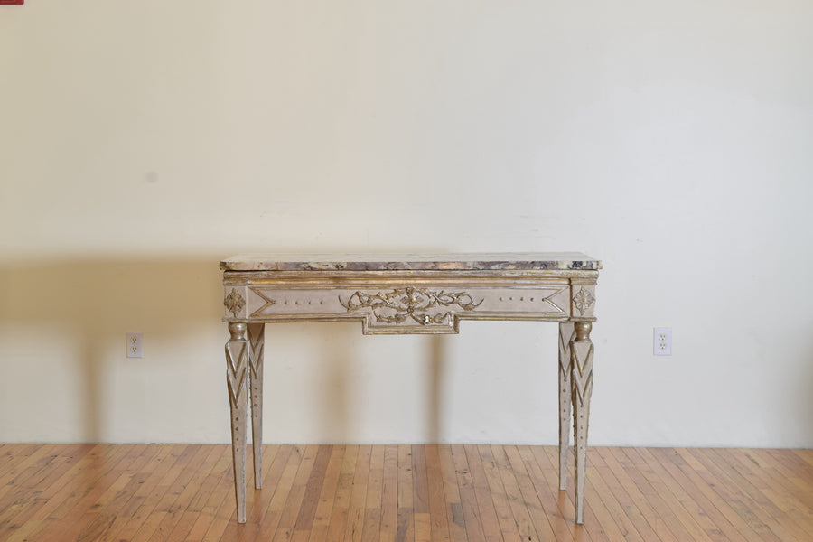 Pair of Silver Gilt and Mecca Marble-Top Consoles