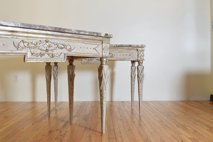 Pair of Silver Gilt and Mecca Marble-Top Consoles
