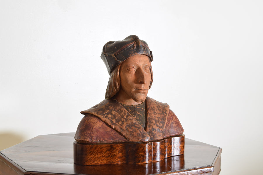 Terra Cotta Bust of Dante Alighieri on Wooden Stand