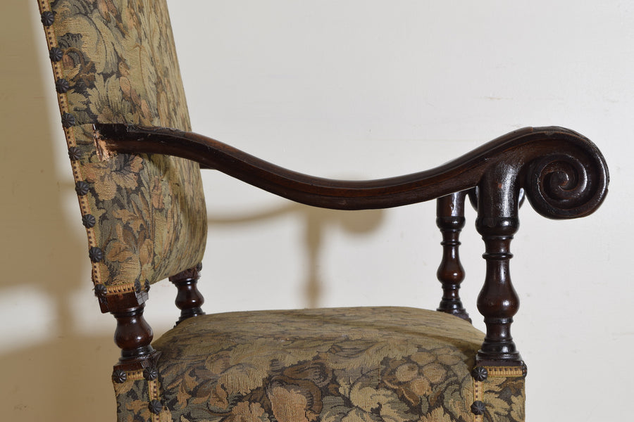 Large Carved and Shaped Walnut Open Armchair